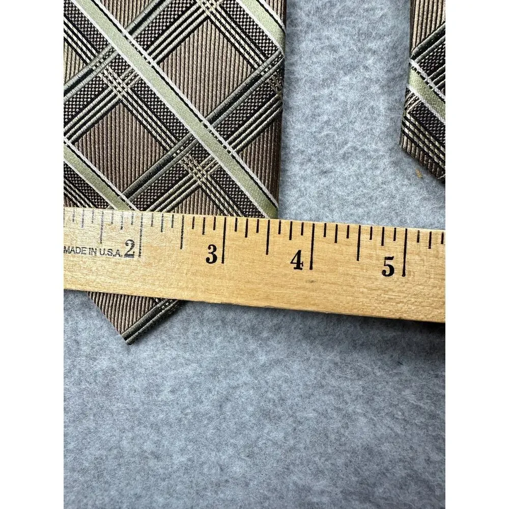 Pronto Uomo Silk Tie Brown Plaid Hand Made Necktie